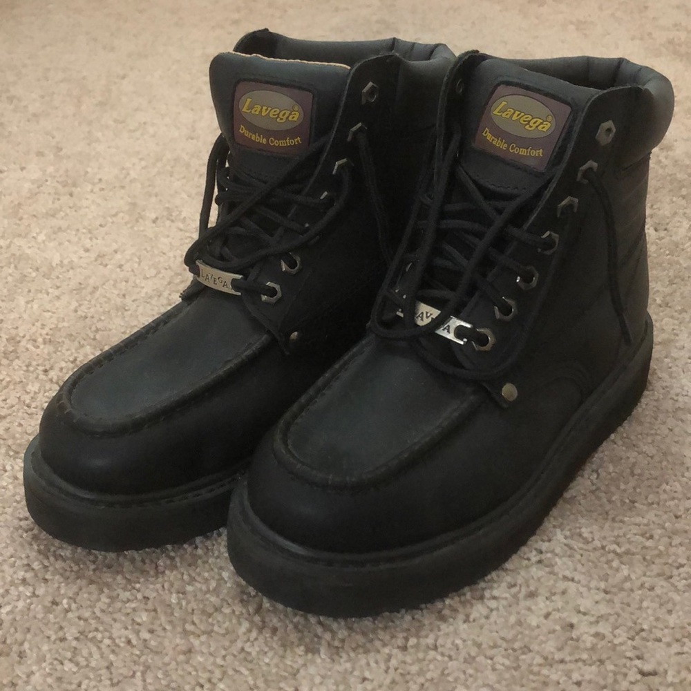 La Vega Men’s Work Boot- Black Leather- Size 6